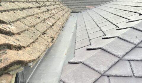 roofing, showcasing the clean guttering